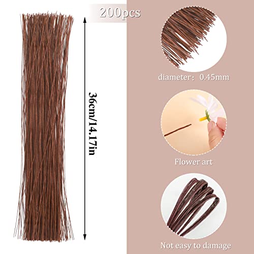 200 Pcs Floral Wire 26 Gauge Crafts Wire Florist Flower Wire Stems Brown Floral Wire for Crafts Bouquet Stem Wreath Making Flower Arrangement Supplies (Brown,14 Inch)