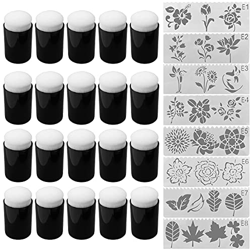 20Pcs Finger Sponge Daubers & Flower Stencils Set