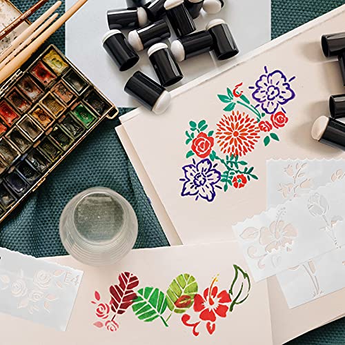 20Pcs Finger Sponge Daubers & Flower Stencils Set