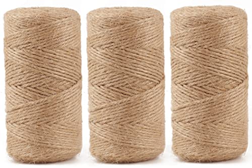 984 FT Natural Jute Twine, Twine String, 3ply Thin Ribbon Hemp Twine, Twine for Gardening Plant Gift Wrapping Art Wedding Decoration Packing String Bulk (3 Roll)