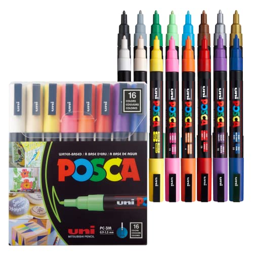 16 Posca Paint Markers Set with Reversible Fine Tips