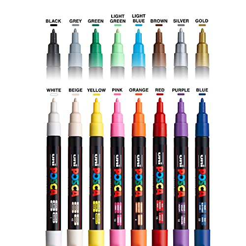16 Posca Paint Markers Set with Reversible Fine Tips