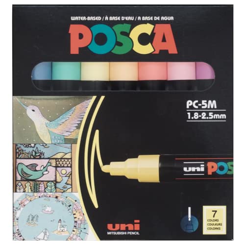 7 Pastel Posca Paint Markers, Medium Reversible Tips