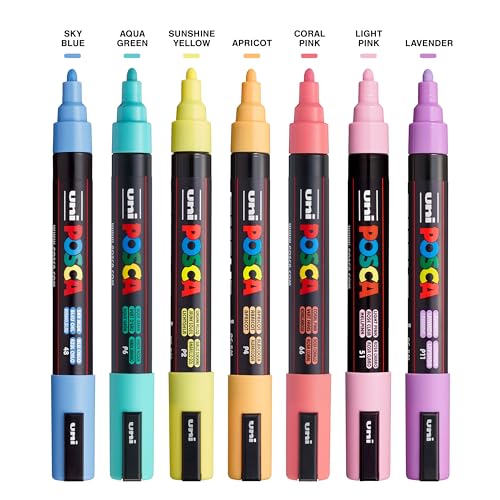 7 Pastel Posca Paint Markers, Medium Reversible Tips