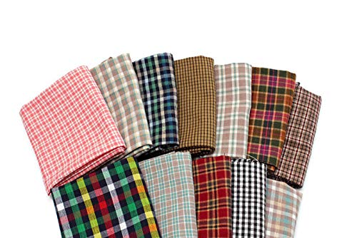 Assorted Rustic Woven Plaid Checks Cotton Fabric Bundle
