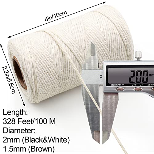 984 Ft Natural Jute Twine, 2mm Thin White Cotton Rope for Crafts, Art, Gardening, Gift Wrapping, Decoration, Packing - 3 Rolls