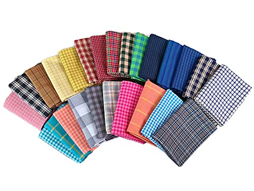 Assorted Rustic Woven Plaid Checks Cotton Fabric Bundle