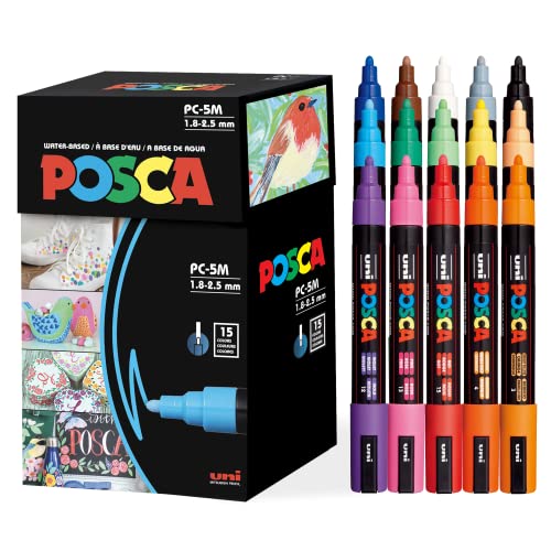 15 Medium Posca Paint Markers Set - Reversible Tips