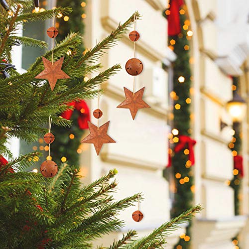 YIYA 60Pcs Rusty Jingle Bells Rusty Metal Stars Contain A Jute Rope, DIY Bells Metal Craft Bells for Christmas Festival Decoration Wreath Holiday Home Decoration (3 Sizes)