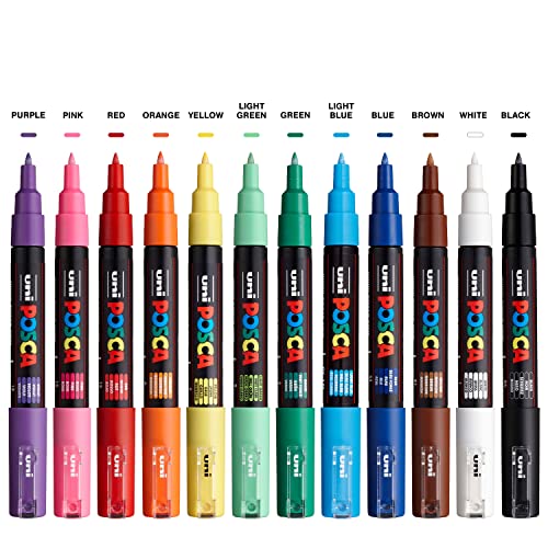 12 Posca Paint Markers Set with Extra Fine Tips