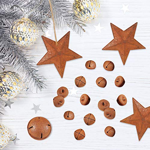 YIYA 60Pcs Rusty Jingle Bells Rusty Metal Stars Contain A Jute Rope, DIY Bells Metal Craft Bells for Christmas Festival Decoration Wreath Holiday Home Decoration (3 Sizes)