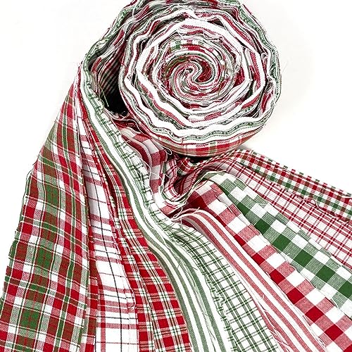 Merry Christmas Red & Green Homespun Cotton Fabric Jelly Roll