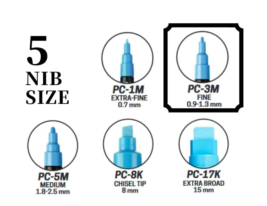 Posca Marker Acrylic Paint Pens Fine Point Tip width 0.9-1.3mm 24 colors PC-3M, For Rock Painting, Fabric, Glass Paint, Metal Paint Including Pens Tip Refill PCR-3