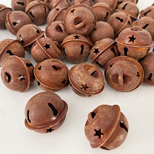 Yokoke 50PCS Christmas Rusty Tin Jingle Bells Country Primitive Farmhouse Rustic Metal Bells Sleigh for Christmas Tree Ornament Holiday Everyday Hanging Crafting and Embellishing