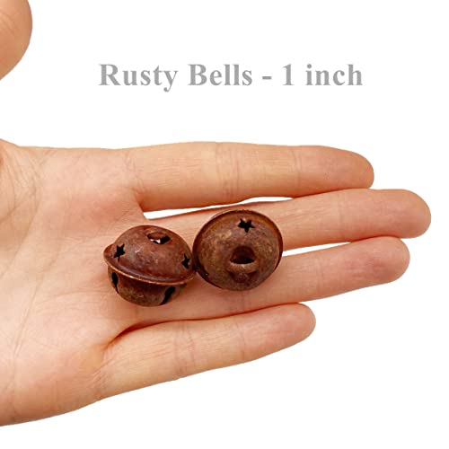 Yokoke 50PCS Christmas Rusty Tin Jingle Bells Country Primitive Farmhouse Rustic Metal Bells Sleigh for Christmas Tree Ornament Holiday Everyday Hanging Crafting and Embellishing