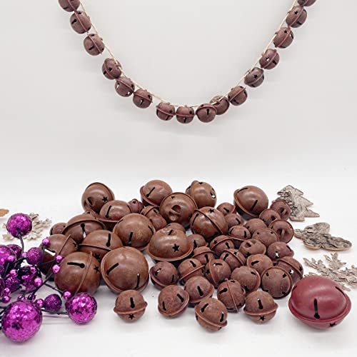 Yokoke 50PCS Christmas Rusty Tin Jingle Bells Country Primitive Farmhouse Rustic Metal Bells Sleigh for Christmas Tree Ornament Holiday Everyday Hanging Crafting and Embellishing
