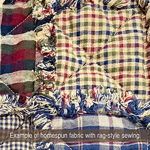 Blue Red Green Cotton Homespun Plaid Fabric - 1 Yard