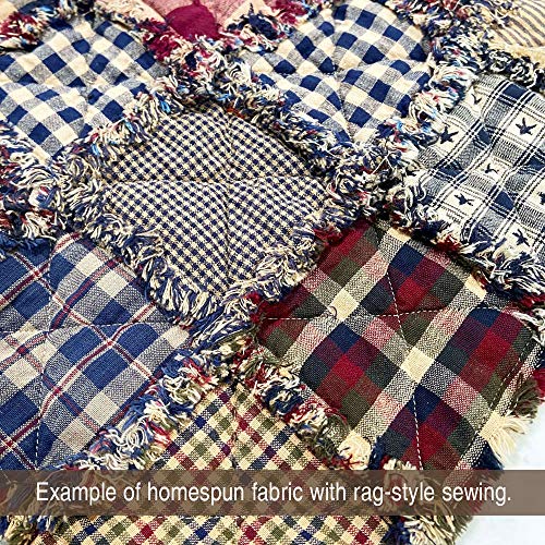 Blue Red Green Cotton Homespun Plaid Fabric - 1 Yard