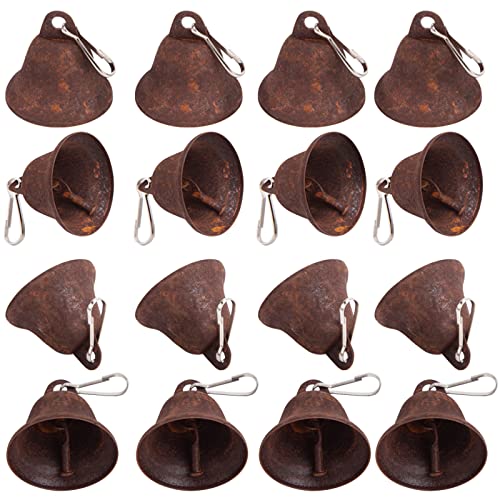 MCPINKY Rusty Craft Bells, 34PCS Rusted Vintage Bells 1.7Inch Small Bells Bulk with Spring Hooks for Antique House Wind Chimes Halloween Decorations
