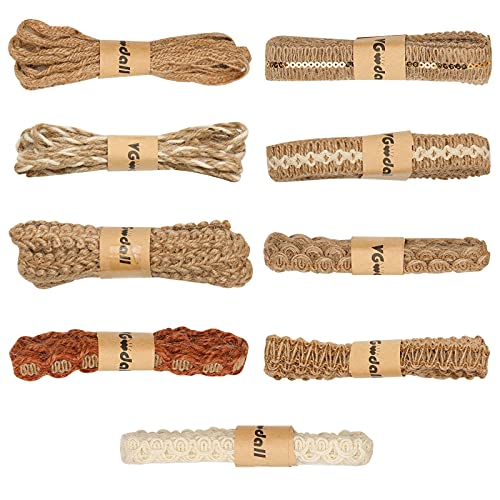 9 Rolls Jute Ribbons Lace Craft Ribbon Set