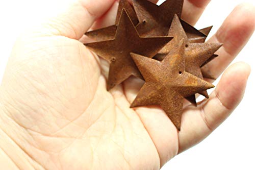 Yokoke Group of 100 Rusted Tin Dimensional Miniature Barn Stars with Hole and Hollow Backs for Decorating and Finishing