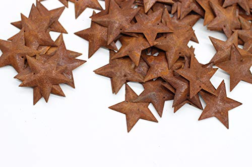 Yokoke Group of 100 Rusted Tin Dimensional Miniature Barn Stars with Hole and Hollow Backs for Decorating and Finishing