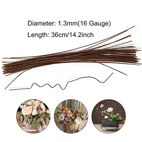HONBAY 50PCS 16 Gauge 14.2inch Floral Stem Dark Brown Paper Wrapped Wire