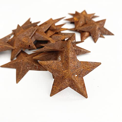 Yokoke Group of 100 Rusted Tin Dimensional Miniature Barn Stars with Hole and Hollow Backs for Decorating and Finishing