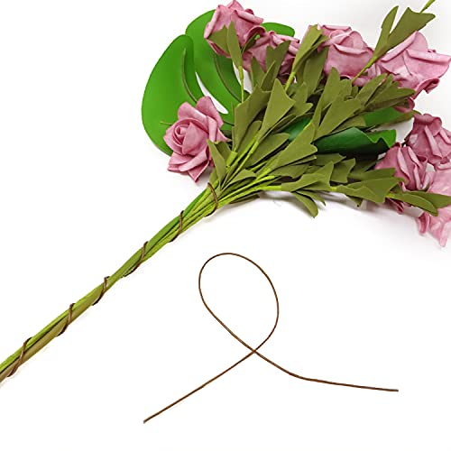 HONBAY 50PCS 16 Gauge 14.2inch Floral Stem Dark Brown Paper Wrapped Wire