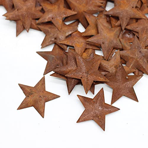 Yokoke Group of 100 Rusted Tin Dimensional Miniature Barn Stars with Hole and Hollow Backs for Decorating and Finishing