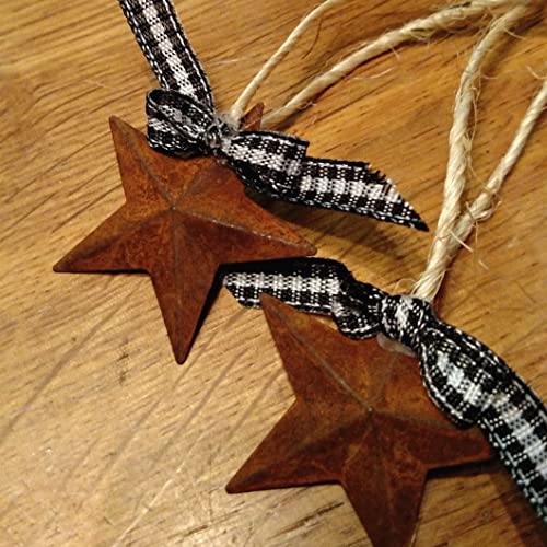 Yokoke Group of 100 Rusted Tin Dimensional Miniature Barn Stars with Hole and Hollow Backs for Decorating and Finishing