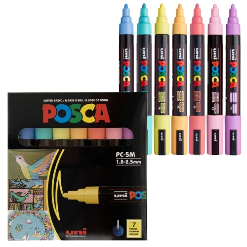 7 Pastel Posca Paint Markers, Medium Reversible Tips