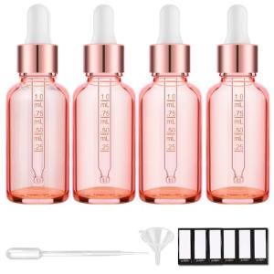 4 Pack 1oz Rose Glass Dropper Bottles