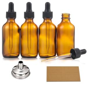 4 Pack of 2 oz Amber Glass Essential Oil Bottles