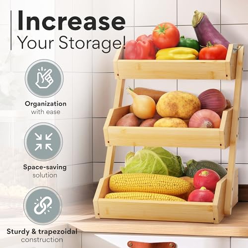 Bamboo Fruit Basket 3 Tier-High Quality, Multi-Purpose