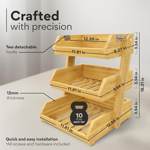 Bamboo Fruit Basket 3 Tier-High Quality, Multi-Purpose