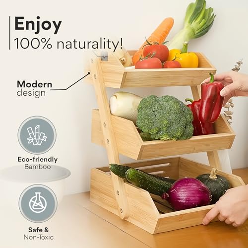 Bamboo Fruit Basket 3 Tier-High Quality, Multi-Purpose
