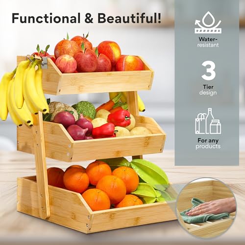 Bamboo Fruit Basket 3 Tier-High Quality, Multi-Purpose