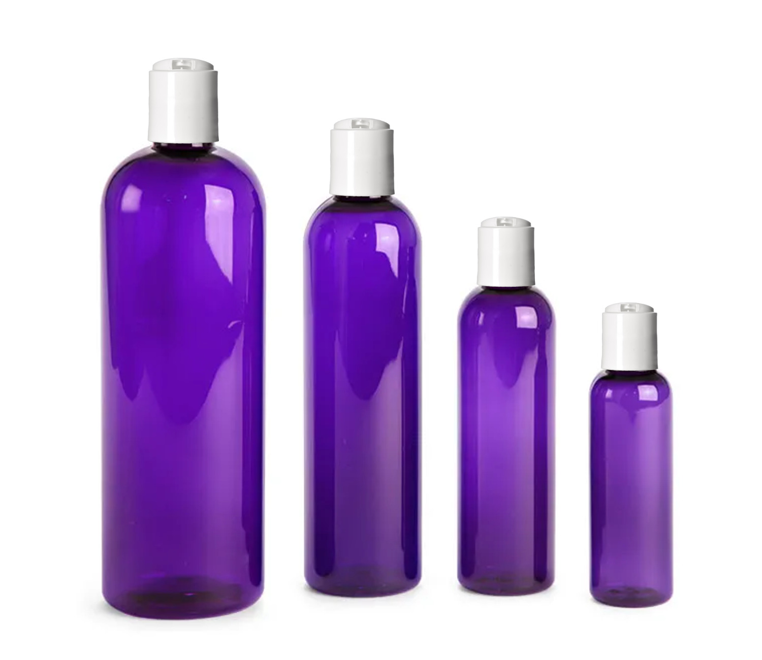 Purple Cosmo Round PET Bottles with White Caps
