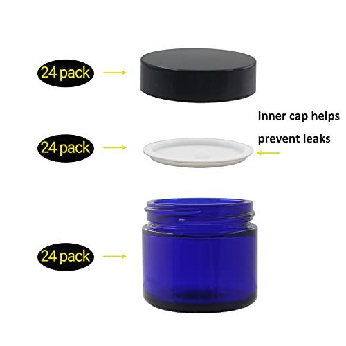 24 Pack Blue Glass Cosmetic Jars with Liners
