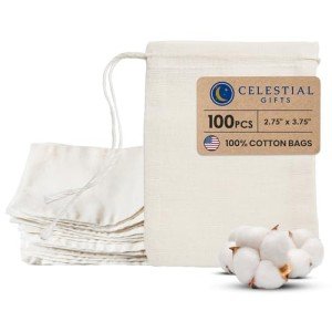 100 Cotton Muslin Drawstring Bags by Celestial Gifts
