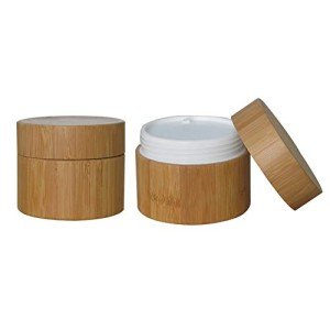2 Refillable Bamboo Cosmetic Jars for Creams