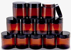 Amber 4 oz Round Glass Jars with Lids