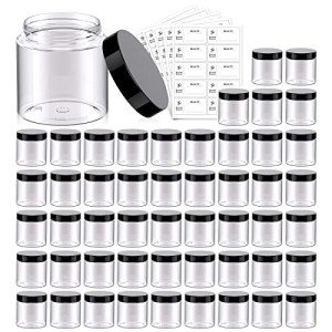 50 Pack Clear Plastic Jars with Black Lids