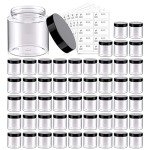 50 Pack Clear Plastic Jars with Black Lids
