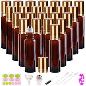 24-Pack Amber Roller Bottles for Essential Oils