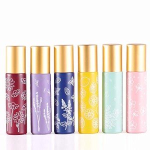Set of 6 Flower Design Glass Roller Bottles