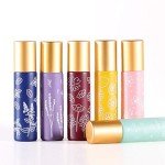 Set of 6 Flower Design Glass Roller Bottles