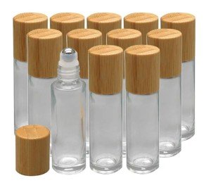 Bamboo-Lid Glass Roll-On Bottles for Essential Oils