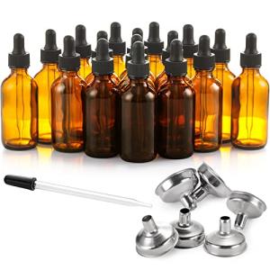 24 Pack Dark Amber Dropper Bottles with Funnels